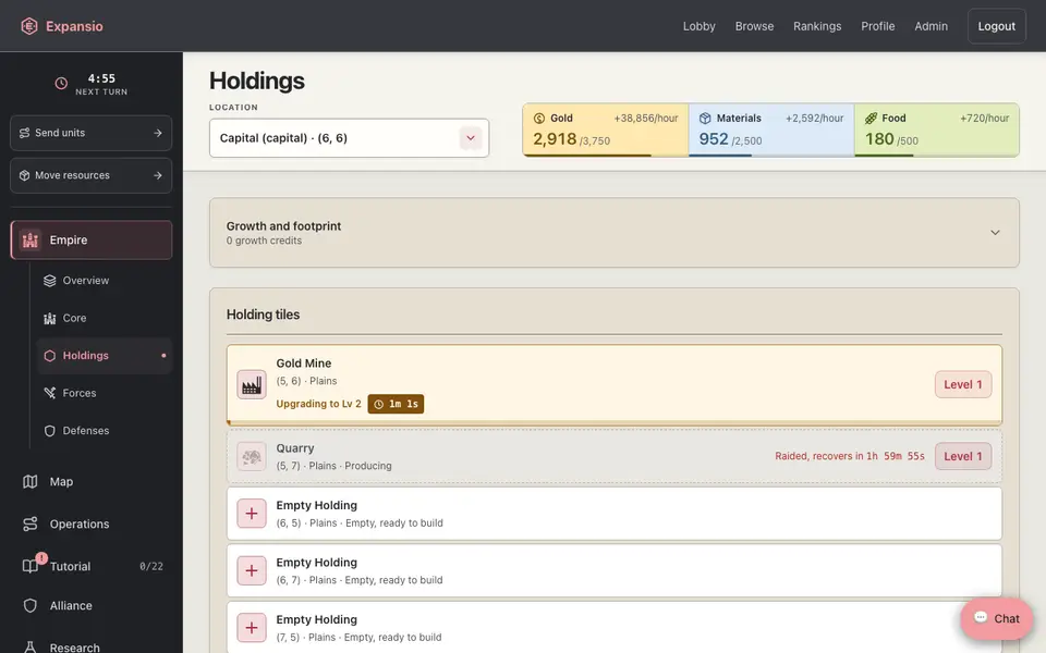 The Gold Mine upgrade underway in the Holdings view